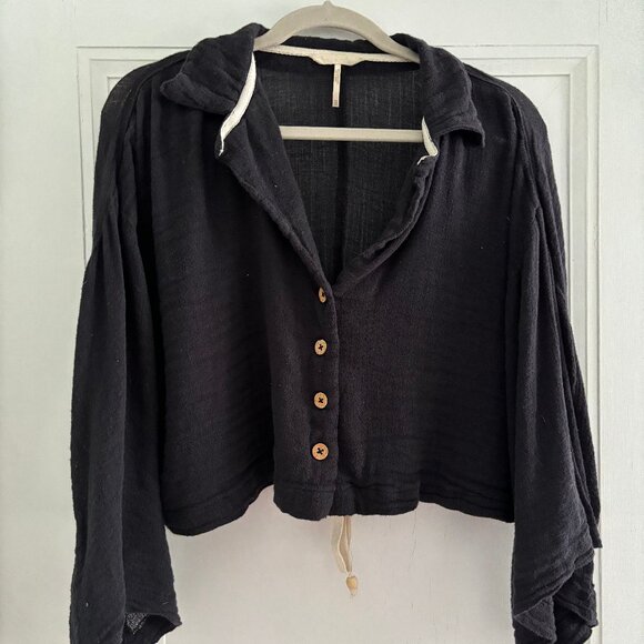 Free People Black Cropped Blouse X-Small - Picture 1 of 2